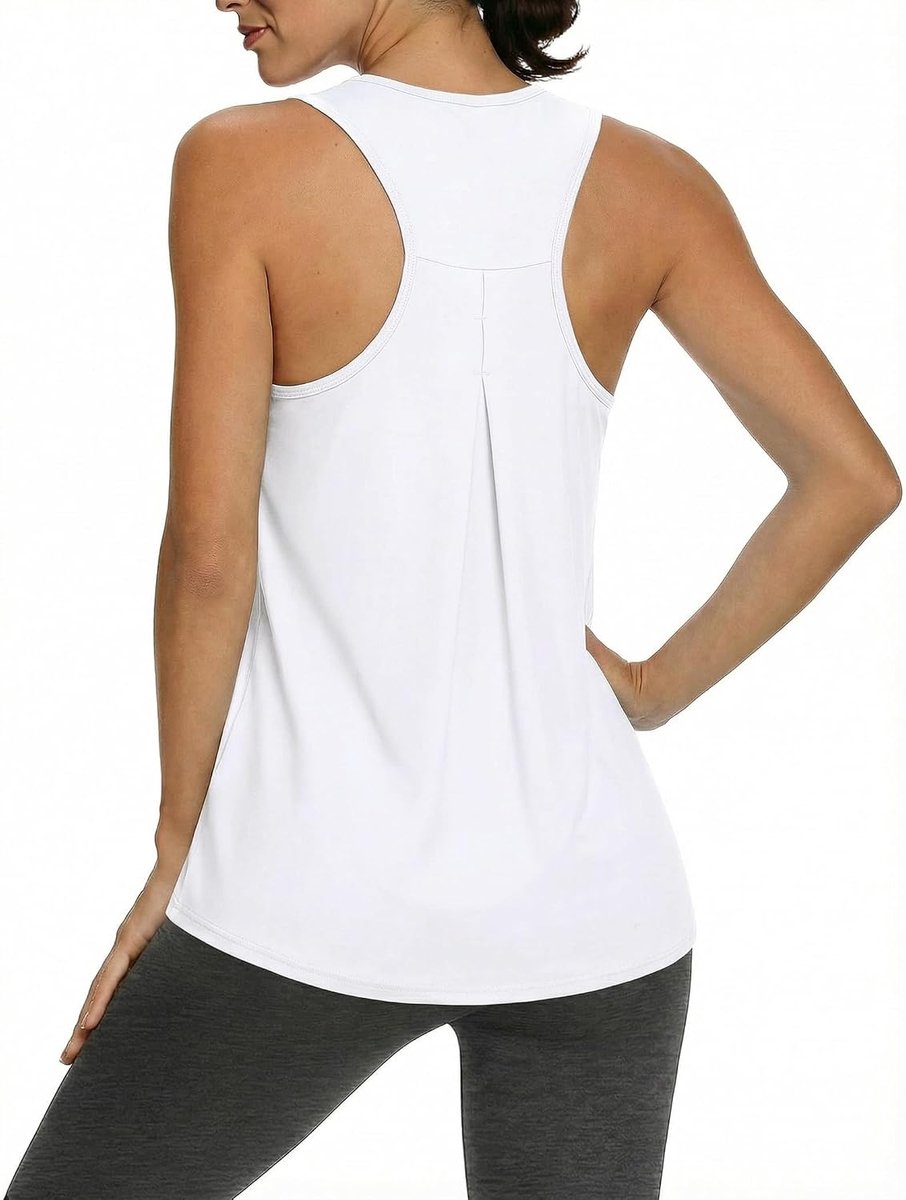 Sportshirt voor dames, mouwloos, ademend, fitness, yoga, gym, losse pasvorm, ronde hals