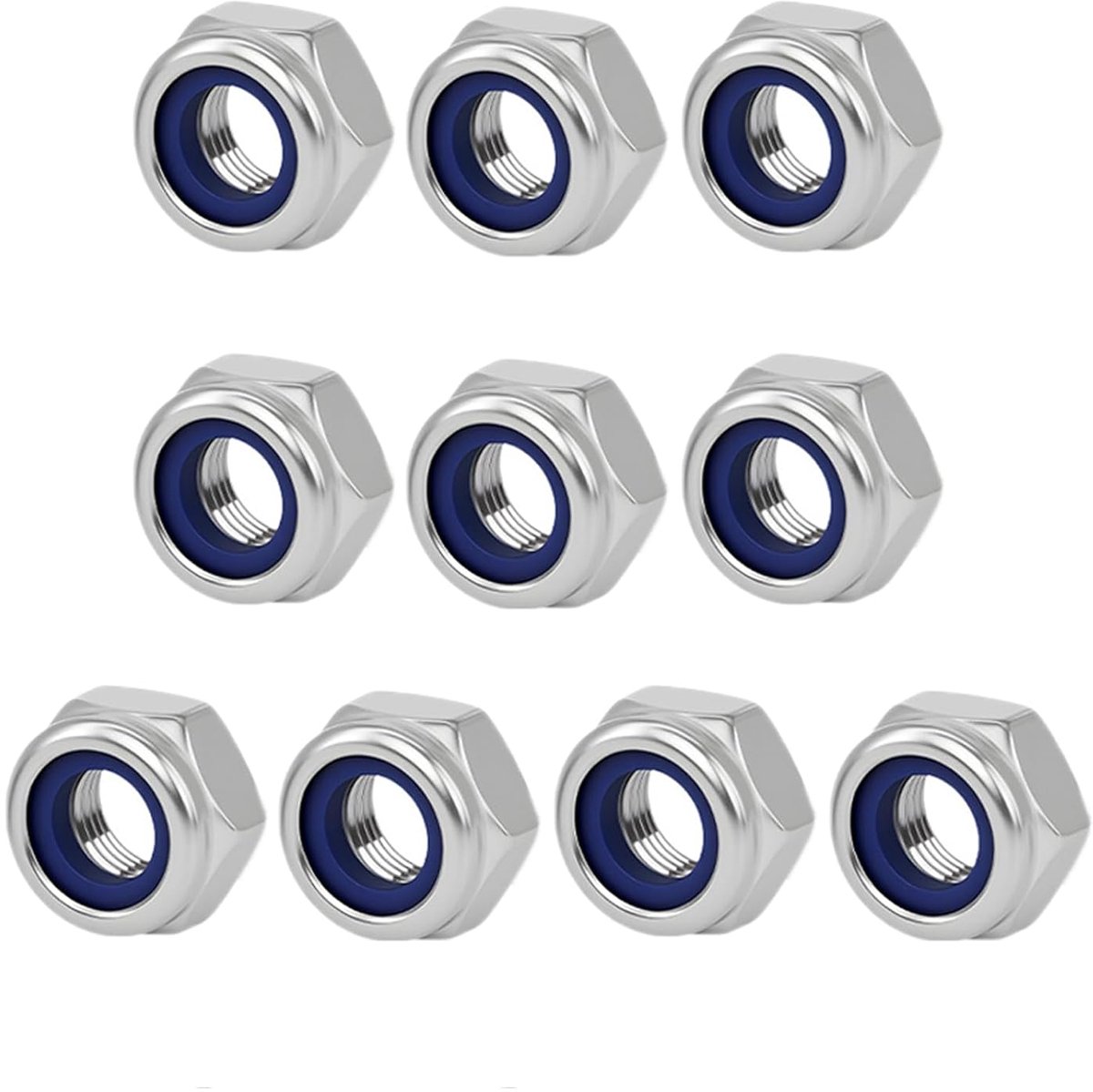 10 stuks metrische zeskantmoeren, M12, standaard, A2, V2A, moeren, borgmoeren, Din985 roestvrij staal, zelfborgende moeren, stopmoeren, schroefmoeren, borgmoeren voor schroeven (M12)