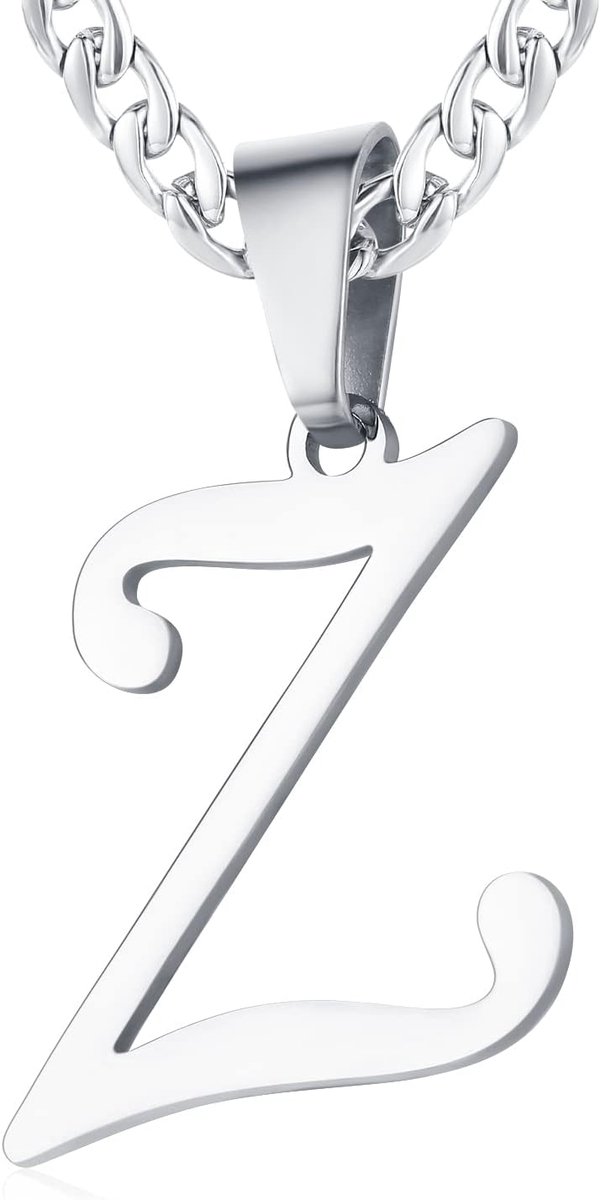 dames roestvrij staal letter A tot Z ketting heren, kettingen, hanger initiaal halsketting met 6 mm brede pantserketting, lengte verstelbaar, Roestvrij staal