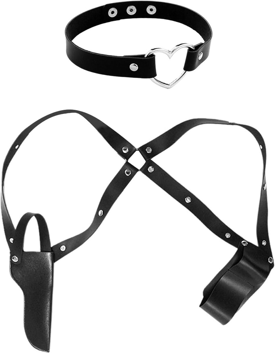 1 stuk etui en hartkraag, 1 stuk, kraag van PU-leer, accessoires voor rollenspel, accessoires in punkstijl.
