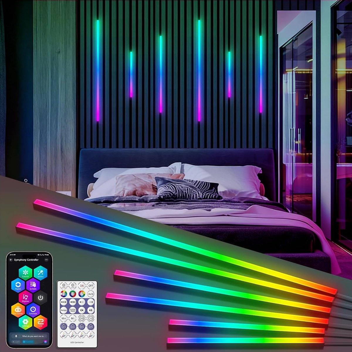led-akoestische paneelverlichting, 6 stuks intelligente kleurvolgende wandpaneelverlichting met Alexa & wifi-app-bediening, doe-het-zelf ledstrips met meerdere kleuren (38 x 2 + 56 x 2 + 89 x 2