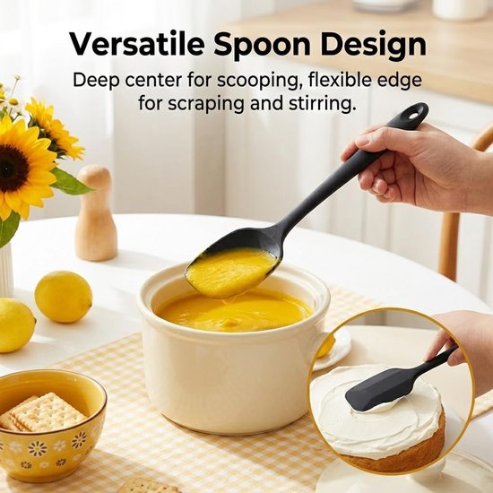 Spatel siliconen grote deegschraper hittebestendige kooklepel set deegschraper siliconen set keukenhulp set kookbestekset siliconen lepel deegmixer bakken koken zwart T-vorm — afbeelding 4