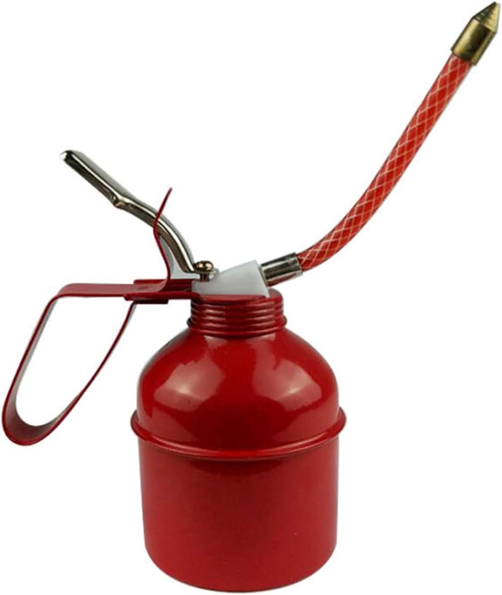 Multifunctionele Handmatige Ijzeren Oliekan, Rode Metalen Hendelstijl Smering Oliekan Met Flexibele Tuiten, Voor Auto, Fiets, Motor En Machines(270ml)