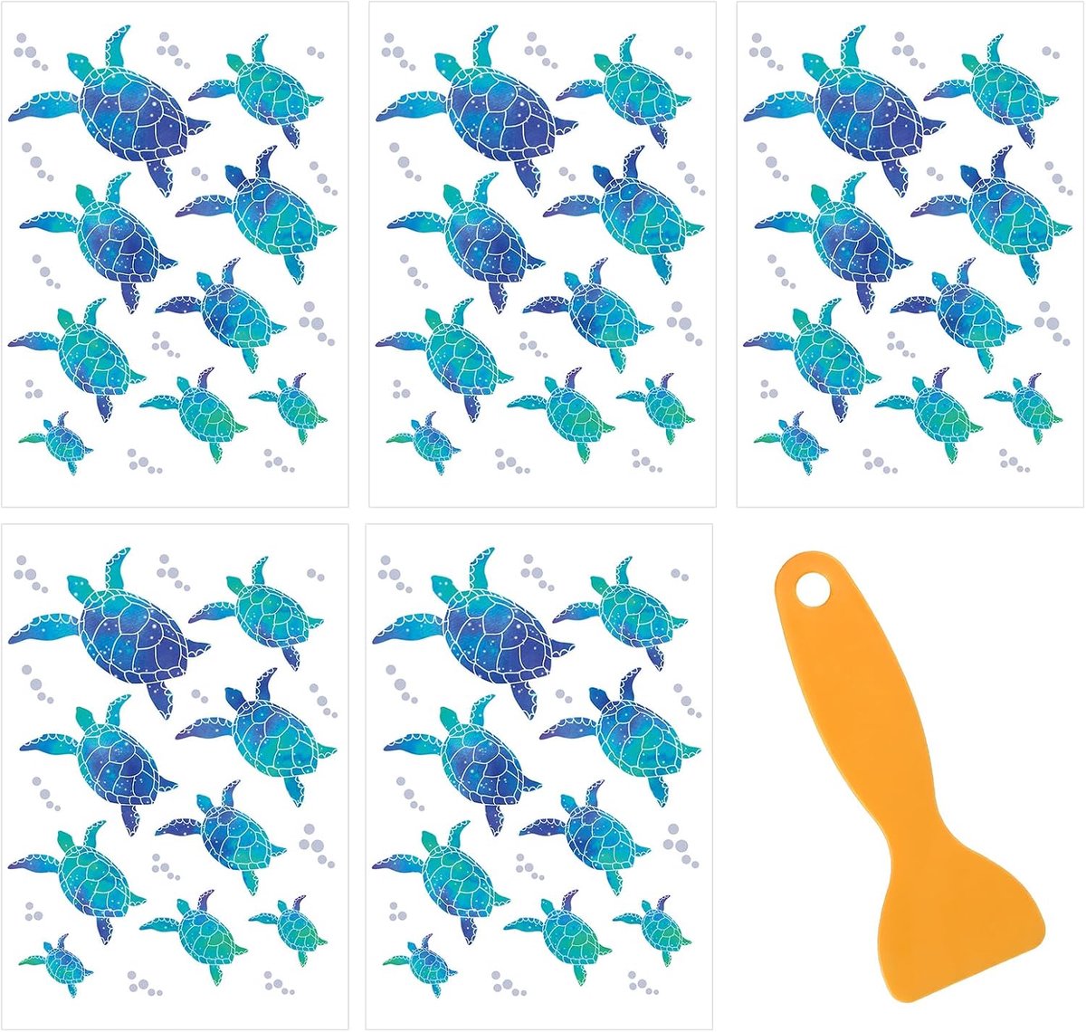 45 stuks zeeschildpad, muursticker met gele schraper, zelfklevende wandtattoo, badkamer, waterdicht vinyl, schildpad, decoratieve stickers voor kinderkamer, badkamer, decoratie, wandsticker, tegelwand