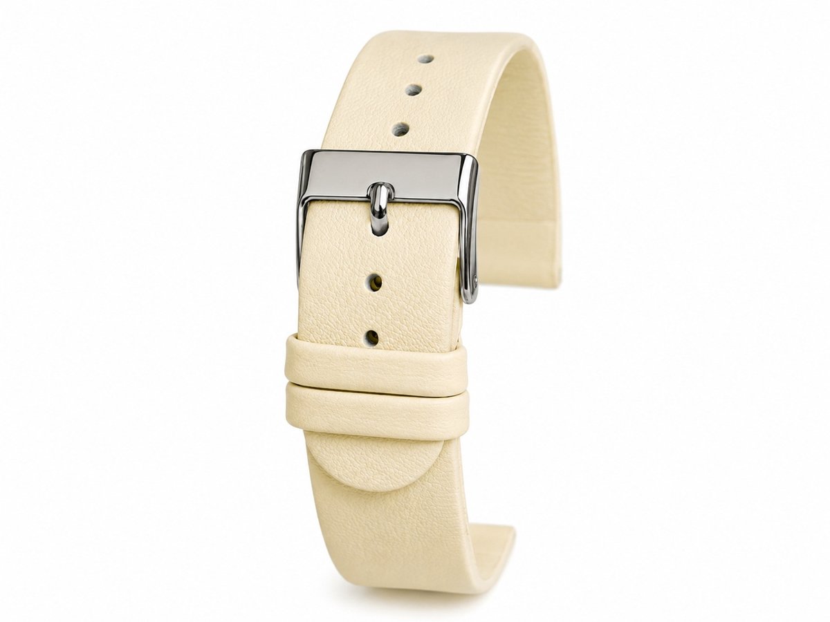 Horlogeband-horlogebandje-Crème-16mm-Echt Leer-Recht-Glad-CRÈME-Soepel-Zacht-Leer-16 mm