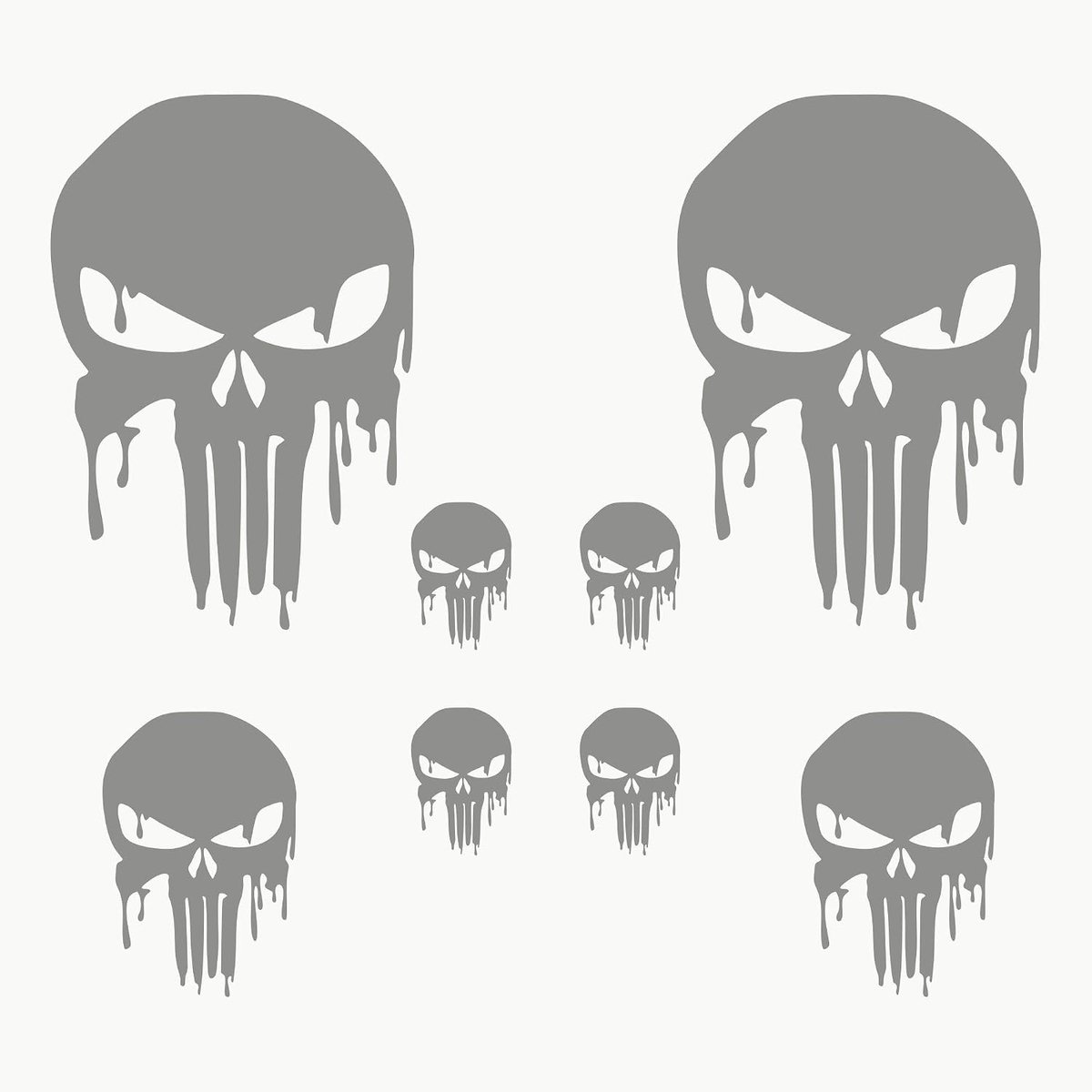 Stickers Schedels | Set van 8 Stuks | Vinyl Sticker Auto | Buitenkant Auto Stickers | Gesmolten Schedel Vinyl | Stickers voor Motor en Helm (Zilver)