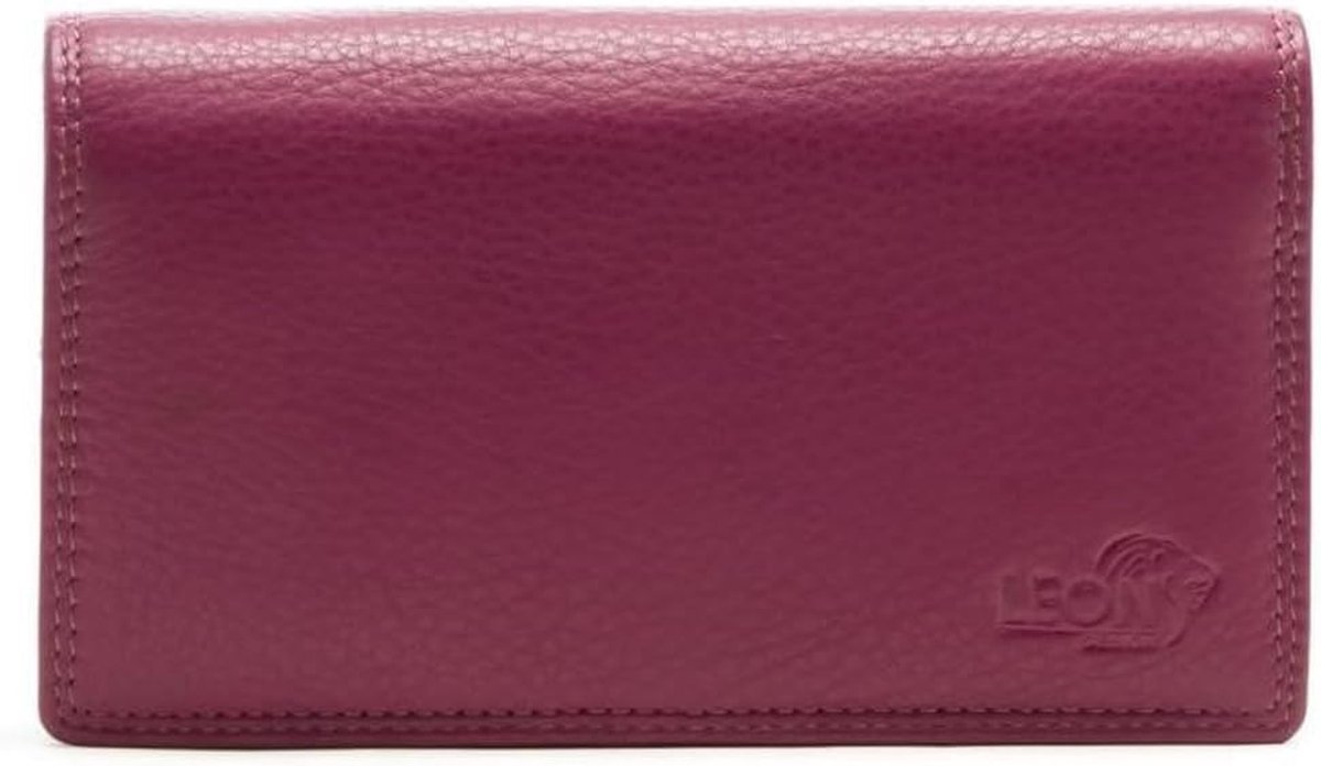 Portemonnee dames - overslag - leer - fuchsia met ruimte voor sleutels en pasjes - SnelShoppen