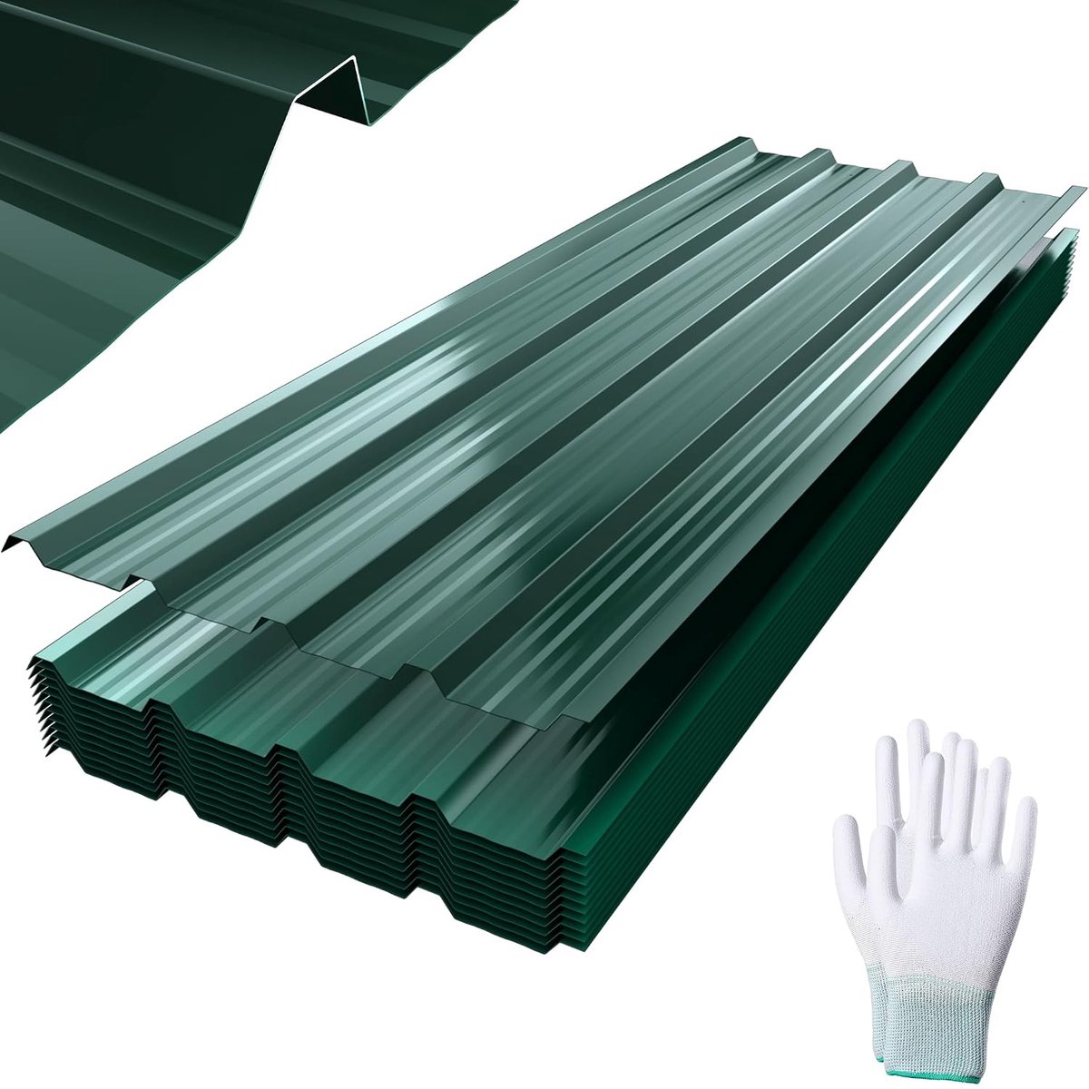 12 x trapeziumplaat, 1295 x 450 mm, verzinkt dakplaat, golfplaten voor dak met handschoenen en schroeven, dakplaten, golfplaten, golfplaten, 7 m², groen