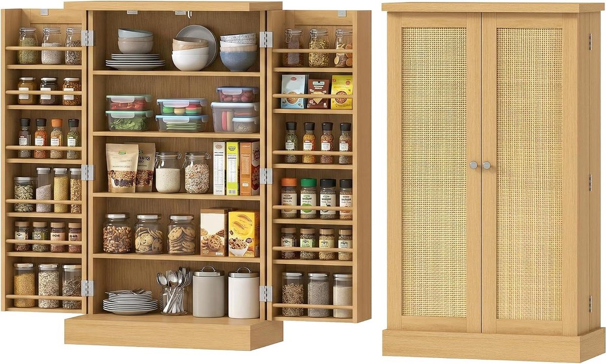 Keukenbuffet met deuren - Buffetkast voorraadkast - Keuken organiseren - Verstelbare planken - 60 x 30 x 104 cm