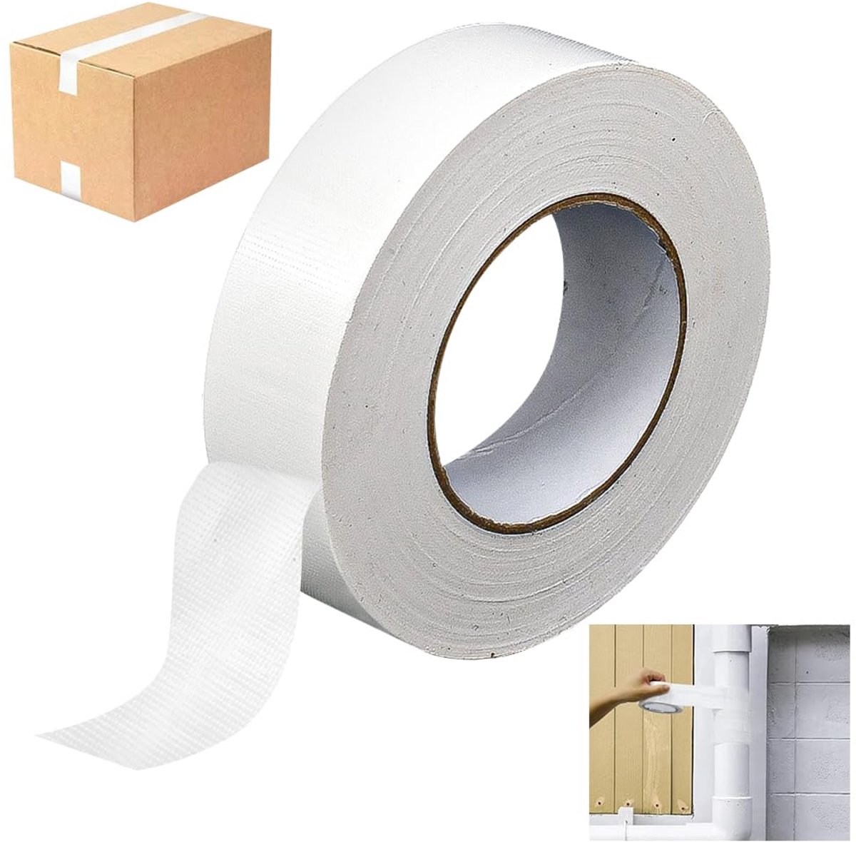 Wit, extra sterk, pantserband, waterdicht, 36 mm x 50 m, waterdichte tape, isolatietape, weefselband, met de hand te scheuren, voor repareren, bevestigen, outdoor, versterken