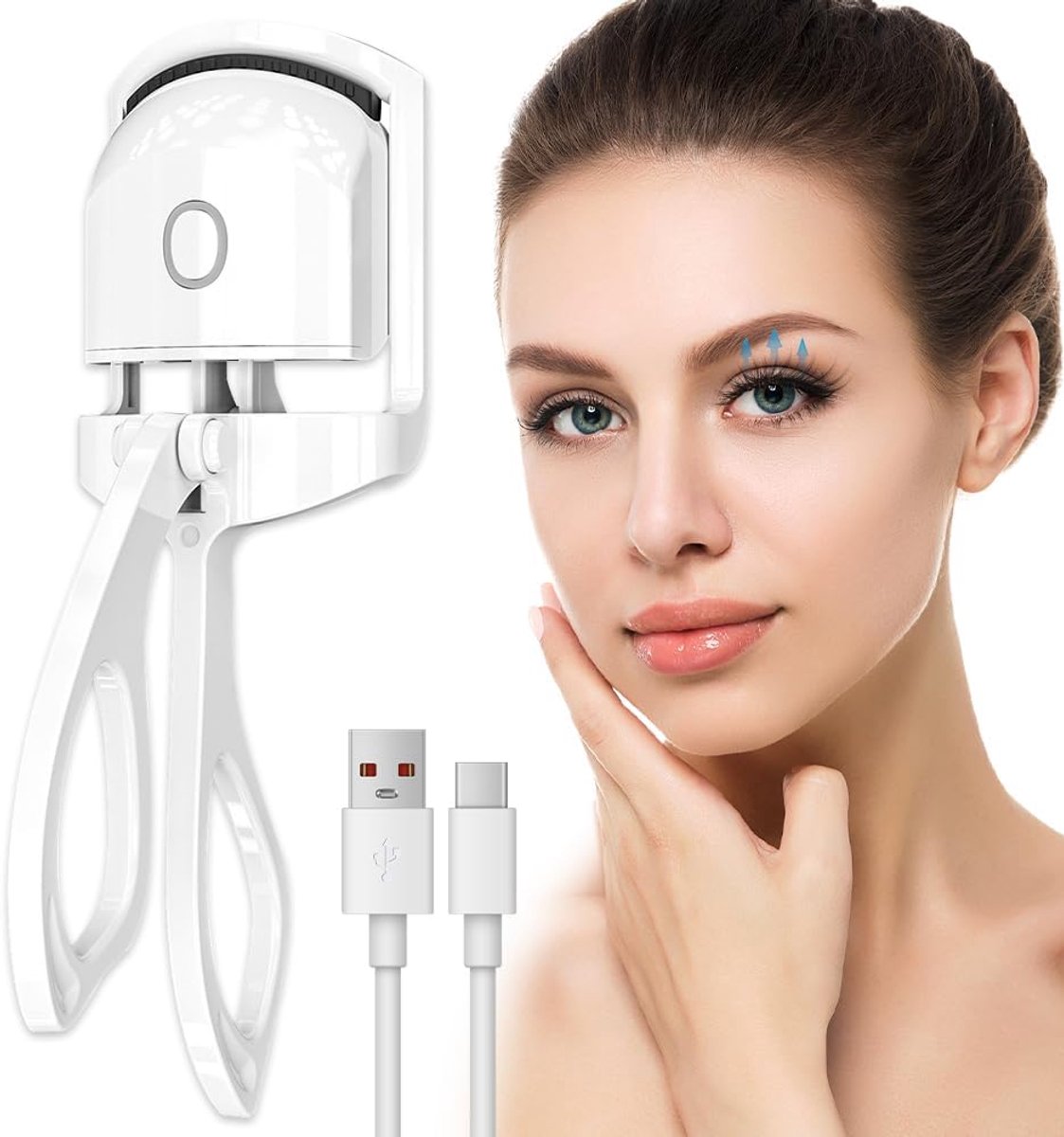Wimperkrultang, verwarmde wimpertang met 2 temperatuurmodi, voor alle wimpers, wit