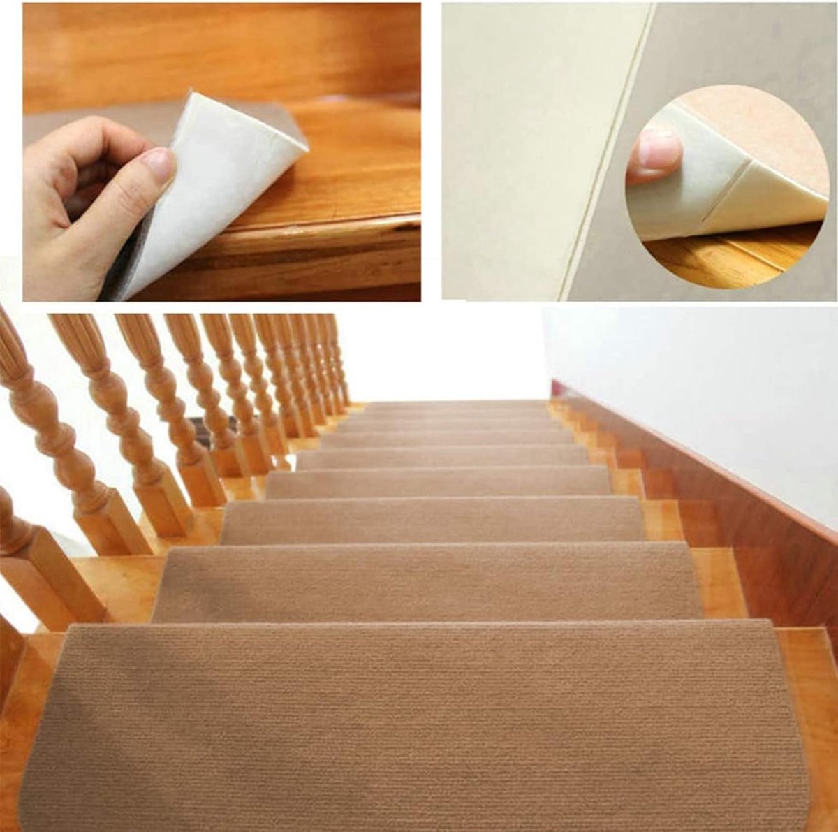 Trapbescherming, antislip en zelfklevend, trapmatten voor binnen, natuurlijk, traptreden, antislip, trapbescherming, 15 stuks (65 x 25 cm, bruin)