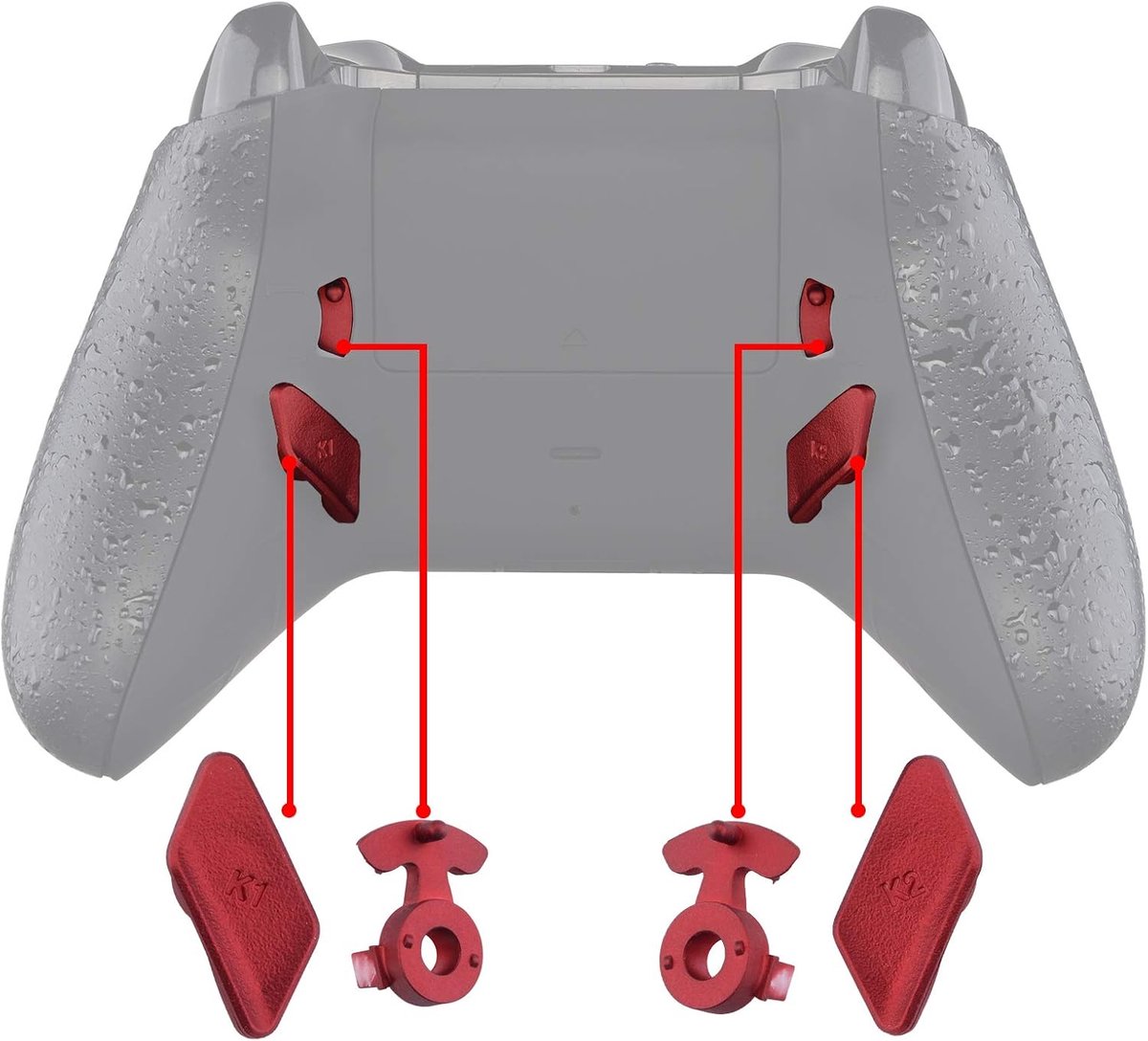 Rood Soft Touch Grip Vervanging Herontworpen Terug Knoppen HK3 HK4 Trekker Lock K1 K2 Peddels voor eXtremeRate Xbox One S X Controller Lofty Remap & Trekker Stop Kit