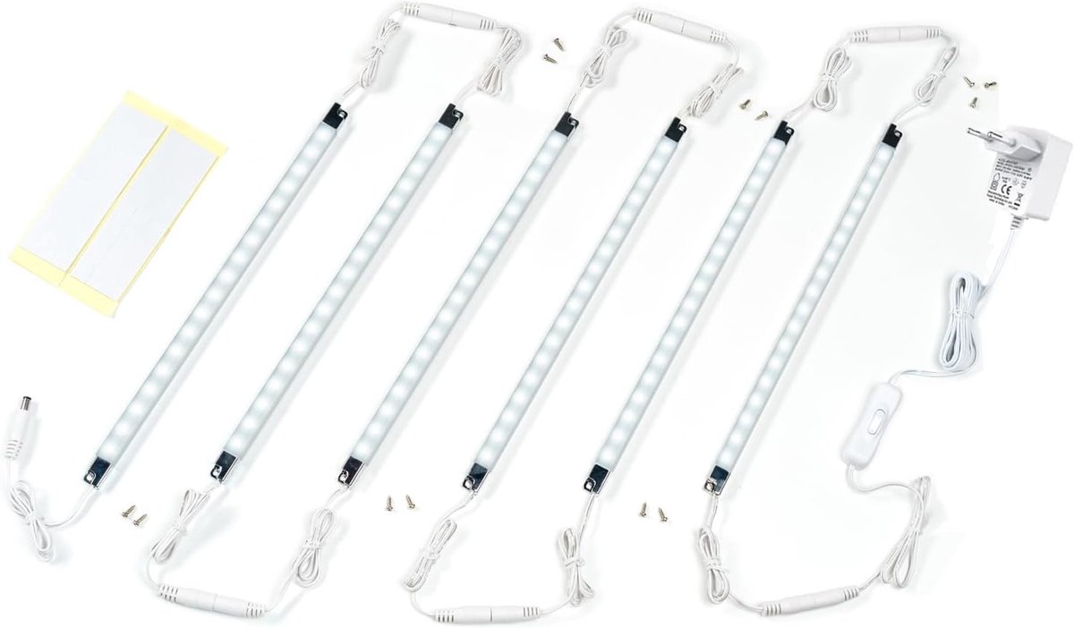 Onder kast, 6-delige koppelbare vitrine lichtbalken, gezellige lichtstrip voor vitrinekast, keukenkast, onder aanrechtverlichting (daglicht wit)