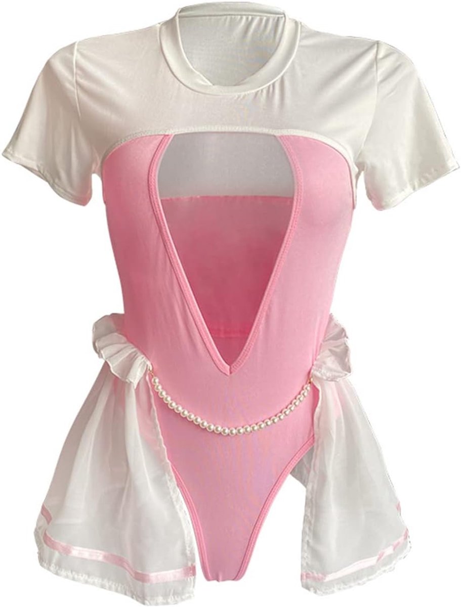 Sexy hazenkostuum, kawaii-dessous, dienstmeisjes-outfit, anime, cosplay, teddy, romper, roze kat, body voor volwassenen, Halloween-kostuum