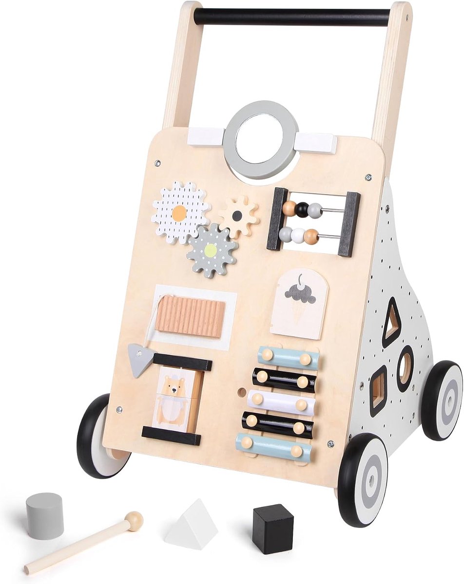 Loophulp voor kinderen, loopwagen van hout, 10-in-1 Montessori-activiteitencentrum, multifunctionele loopwagen van hout, babywalker, cadeau voor kinderen en meisjes