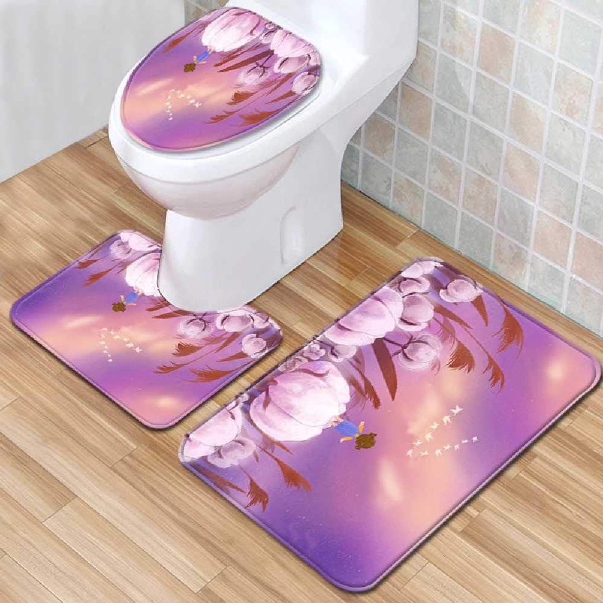 Driedelige Set Vloermat Tapijt Deurmat Machine-wasbare Zachte Badkamer Vloer Tapijt Mat Douche Mat Badkamer Stoel Kussen 50cmx80cm