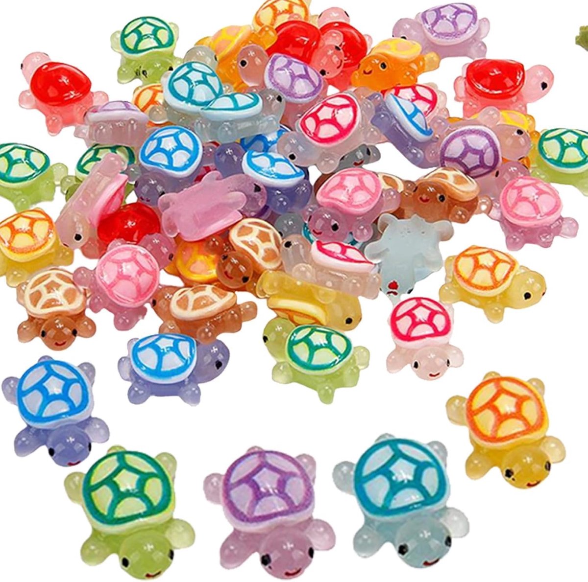 30 stuks mini lichtgevende schildpadden van hars, kleurrijke nachtdieren voor doe-het-zelf landschappen, decoratie en tuin, kleine schildpadfiguren oplichtend in het donker