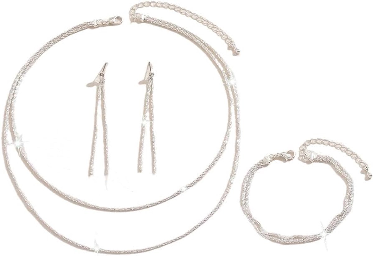 3 Stuks Sieradenset Voor Dames Bloem Druppel Ketting Oorbellen Armband Set Strass Kristal Sieraden Set Statement Sieraden Bruiloft Feest Accessoires