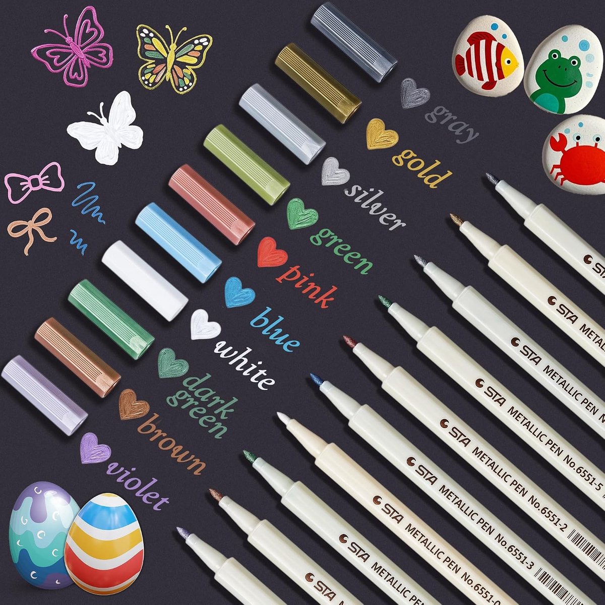 Metallic Stiften, 10 Kleuren Metallic Markeerset voor Fotoalbums, Gastenboeken voor Bruiloften, Scrapbooks, Keramiek, Glas, Hout en Steen, voor Kerst, Halloween, Pasen, Knutselen