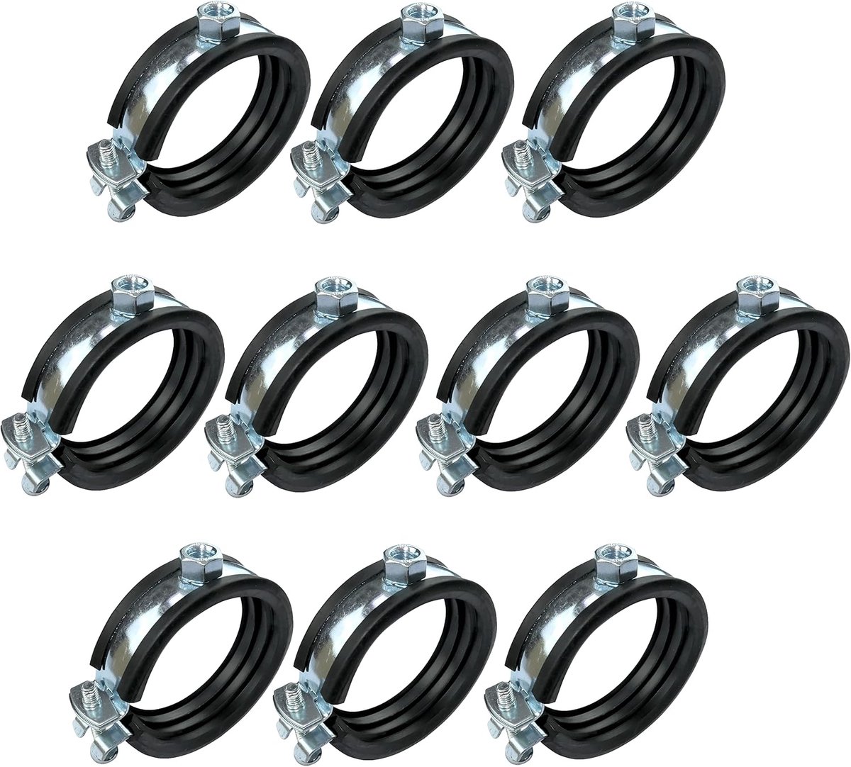- C49871 - set van 10 - klemmen isofonisch - bevestigingshouders met afdichting - voor slang Ø2'' - DIN EN 10111 - van verzinkt staal - voor het schroeven van de KG8