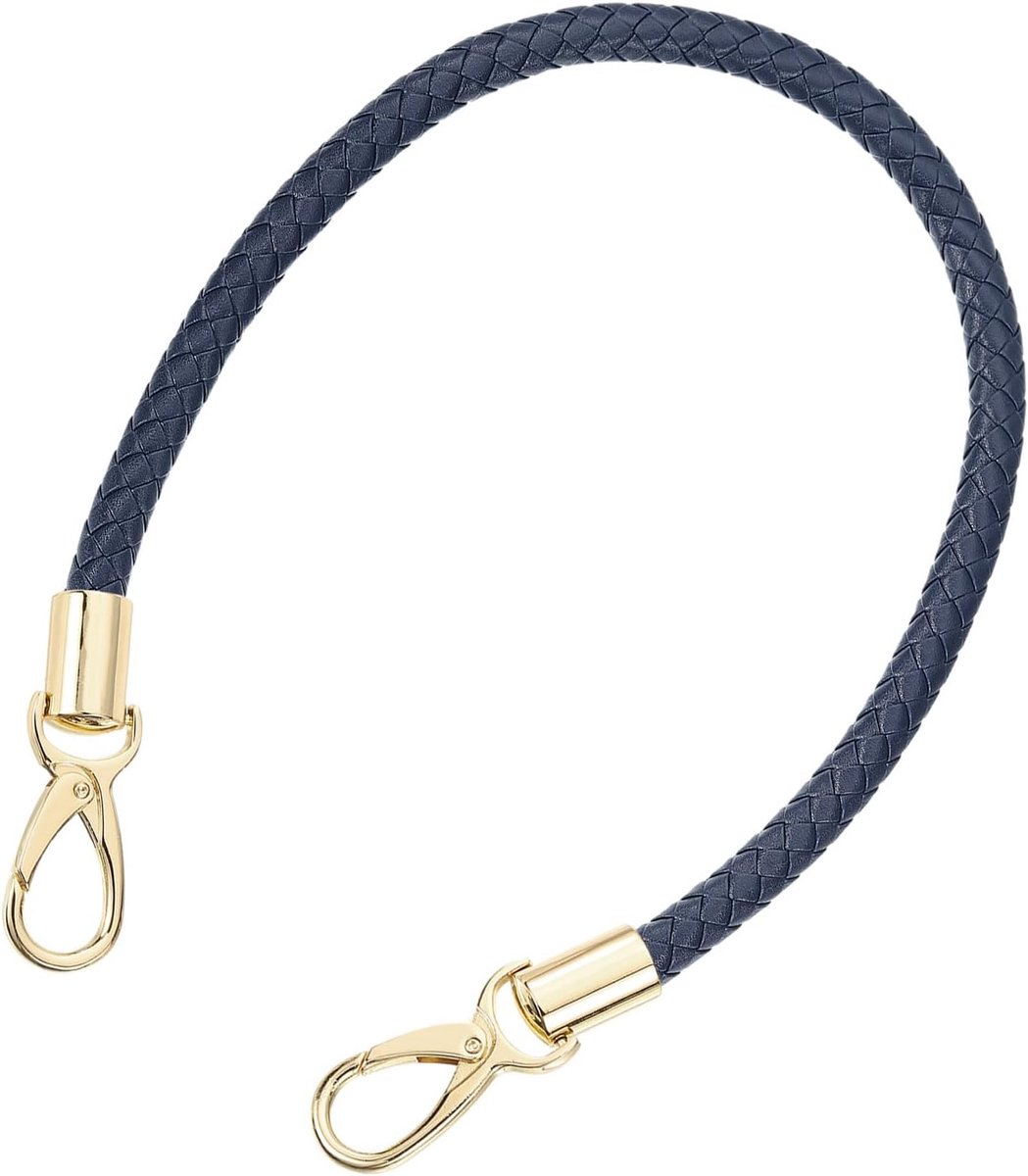 Tasgreep voor tassen, 50 cm korte riem van PU-leer, vervangende lederen riemen voor tassen, handtassen (donkerblauwe riem + gouden sluiting)