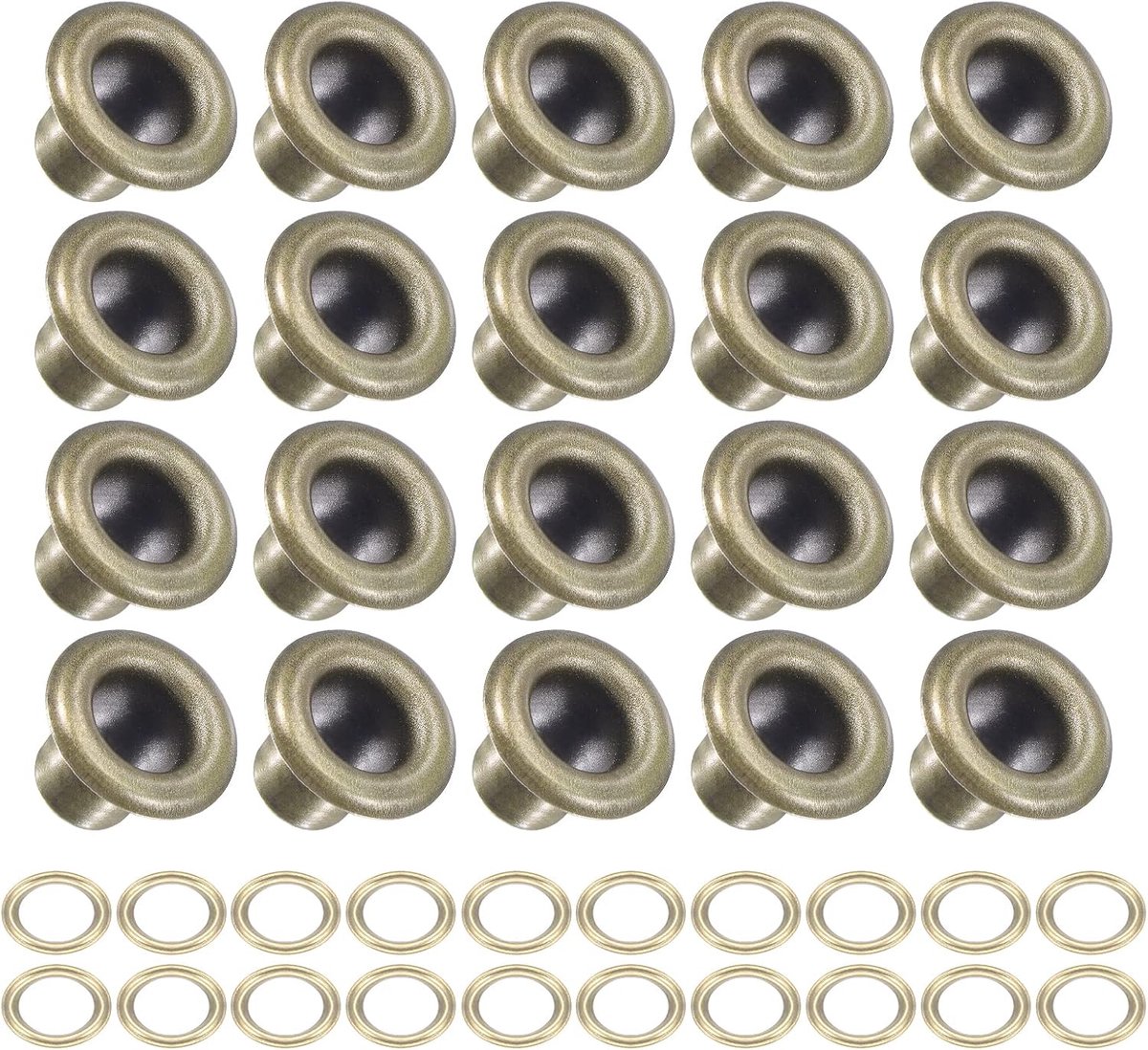 Ogen met sluitringen (10 x 5 x 7 mm) 200 stuks legering spuiten kit verchroomd geplateerd - voor leer, canvas, kleding, knutselen, kunsthandwerk maken, brontint