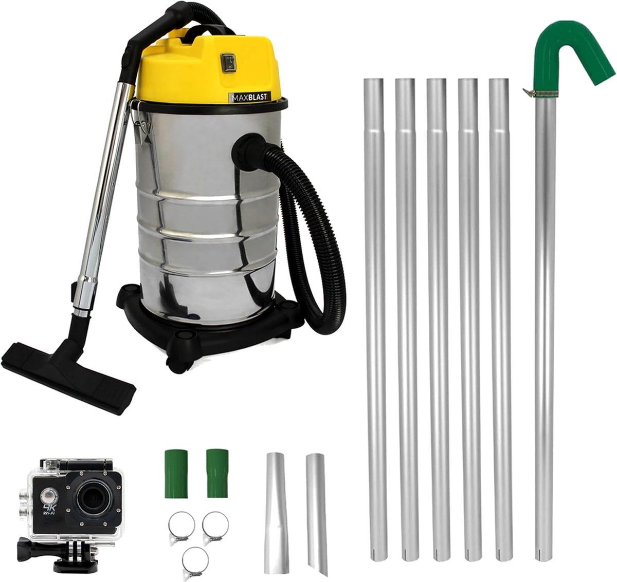 Gootreinigingssysteem 30L - Industrieel nat en droog stofzuiger - 7.3m vacuümstang - SnelShoppen