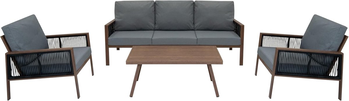 Lounge set 5 zitplaatsen - aluminium - houtlook - weerbestendig en comfortabel - SnelShoppen