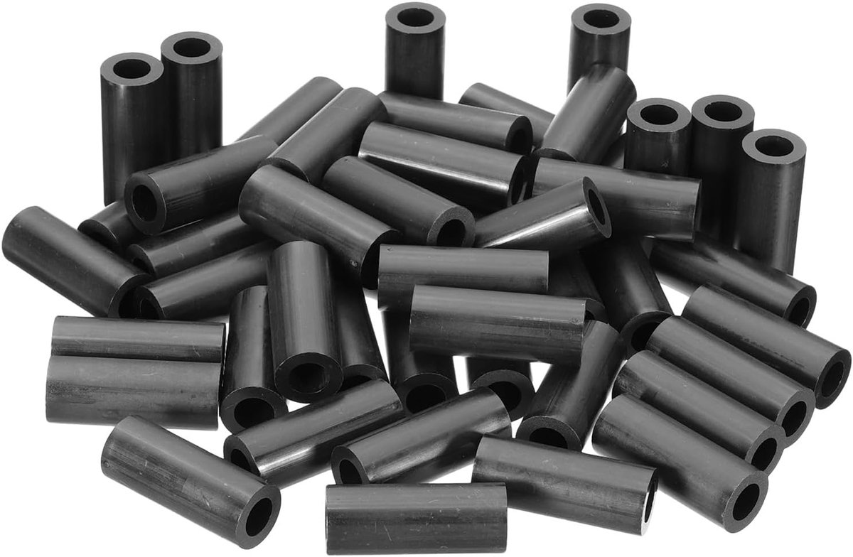 50Stuks M8 ABS Ruimterschijven 5/16" ID x 9/16" OD x 1 3/8" L Kunststof Ronde Ruimtescheiders Zwart Stand-off Moer Zonder schroefdraad voor M8 of 5/16 inch Schroeven Bouten Elektrische