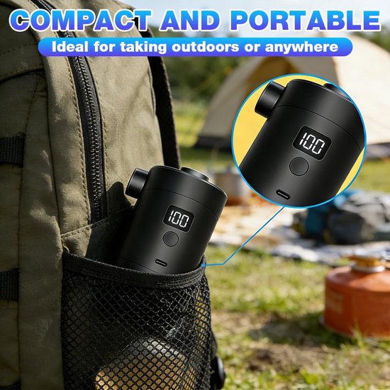 Elektrische luchtpomp voor luchtmatras - oplaadbare accu - luchtpomp met 5 mondstukken, 4000 mAh, elektrische luchtpomp voor camping, rubberboot, kinderbadje, zwemring — afbeelding 3