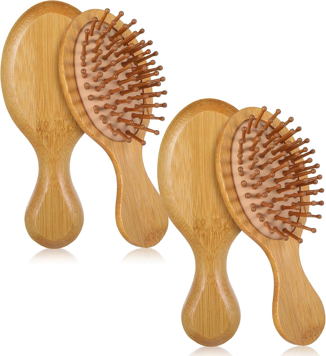 2 stuks kleine haarborstel, kleine haarborstel van natuurlijk bamboe met compact design, licht materiaal voor zachte hoofdhuidmassage, reizen, vrouwen, mannen, kinderen en alle haartypes