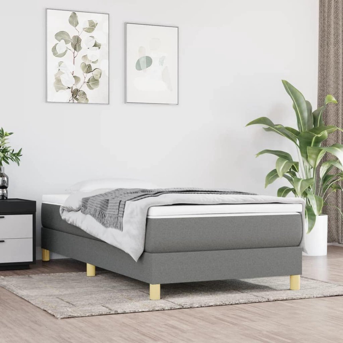 Stoffen Pocketvering matras Middelhard 90x190 cm Donkergrijs | Boxspring met pocketvering matras stof donkergrijs 90x190 cm middelhard slaapbed
