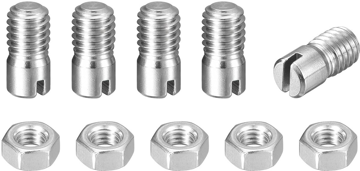 5 stuks sleufcilinderstift M6 X 10 mm 304 roestvrij staal pluggen buitendraad paspoort sleufschroef met moer voor montage in kast meubels (GB878)