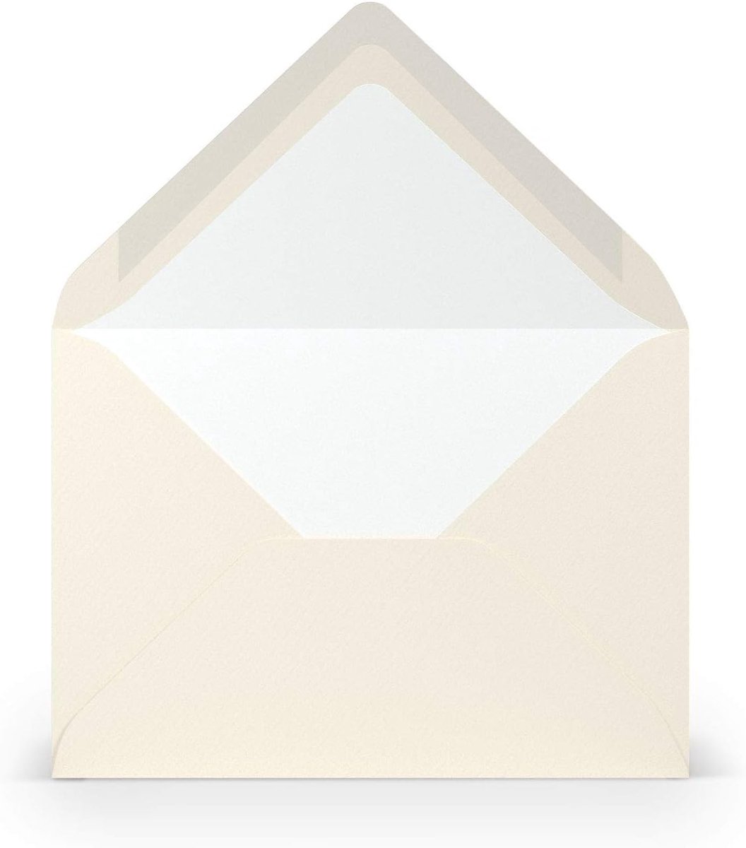 50 Briefumschläge Ivory gerippt Creme - 100 g/m² Kuvert Zonder venster 11,4 x 16,2 cm - Umschläge met natte lijm puntige klep