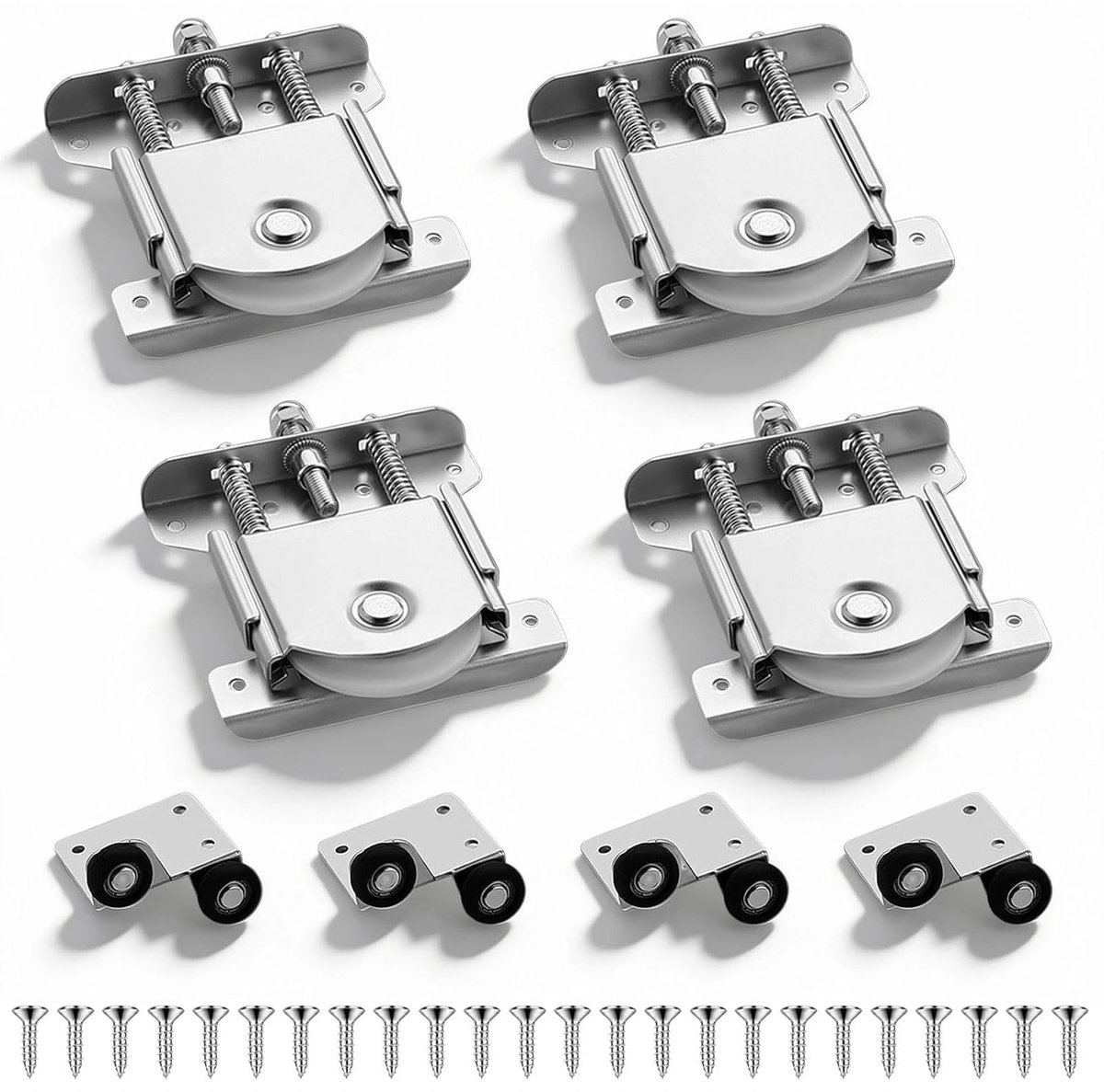 4-delige set schuifdeuren, kast, schuifdeurset voor kasten, wit, verzinkt, corrosiebestendig, voor schuifdeuren, kasten, vitrines