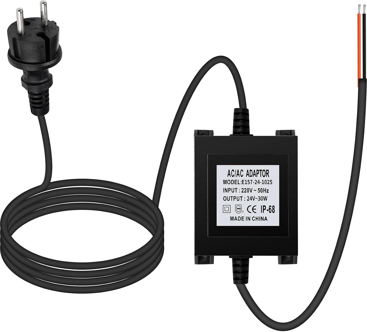 LED-transformator 24V voeding 30W AC voeding buitentransformator IP68 waterdicht 1,5 m netsnoer, overbelastings-, oververhittings- en kortsluitbeveiliging, voor LED-verlichting en vijverpompen