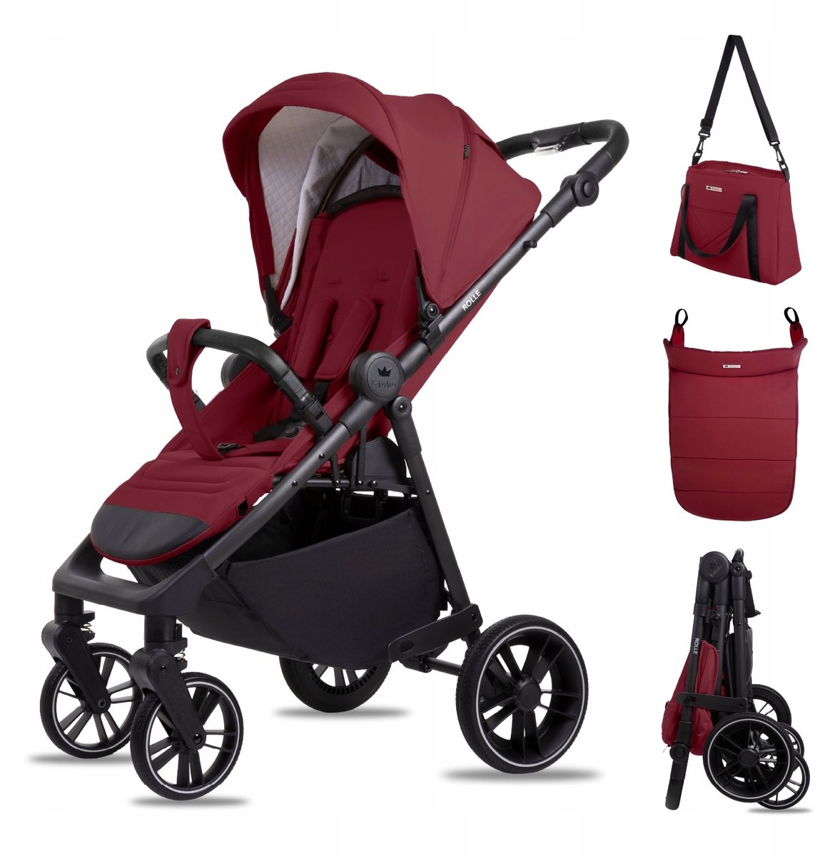 Babylux Buggy Kinderwagen ROLLE Reisbuggy met Ligfunctie, Kleur: Burgundy