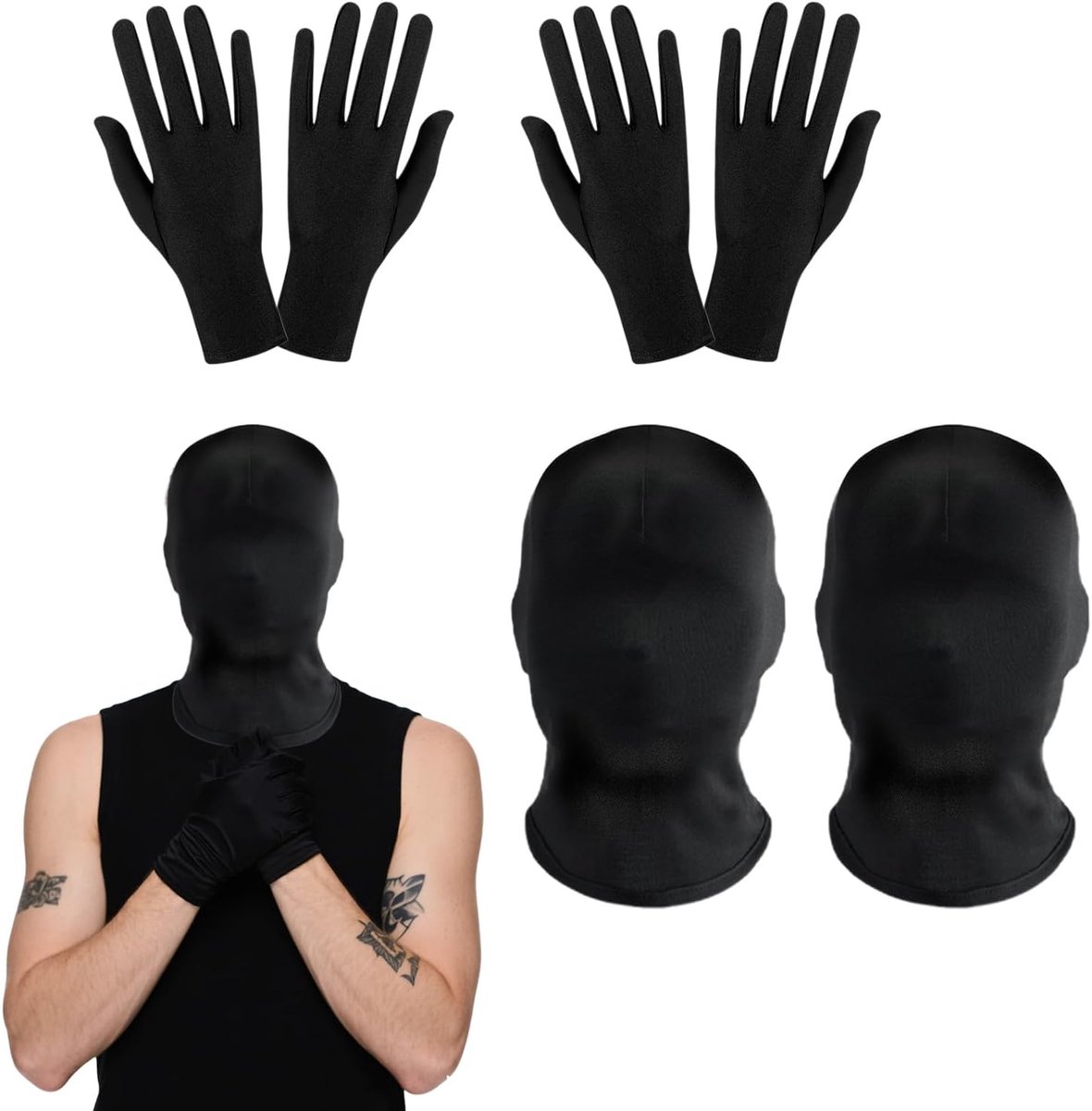 Full face mask Halloween 4-pack - zwart unisex - inclusief handschoenen - perfect voor feesten - SnelShoppen