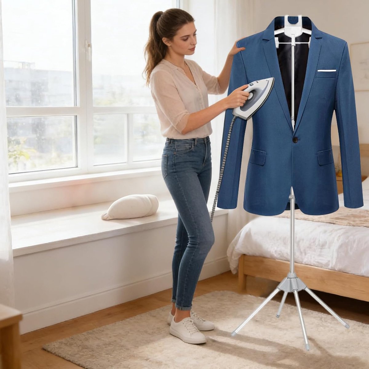 Stoomrek Kleding - Kledinghanger Stomer - Kleding Stomen - Telescopisch Verstelbaar - Tot 160 cm - Grijs