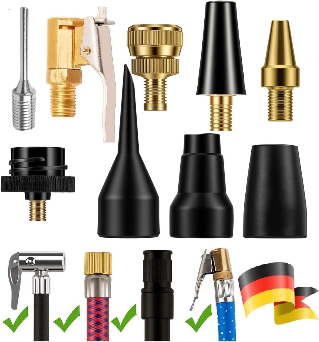Pneumatische compressor mondstukken set 9-delig - met kogelnaald, blaasgun en adapters - ideaal voor inflatie - ShopVlot