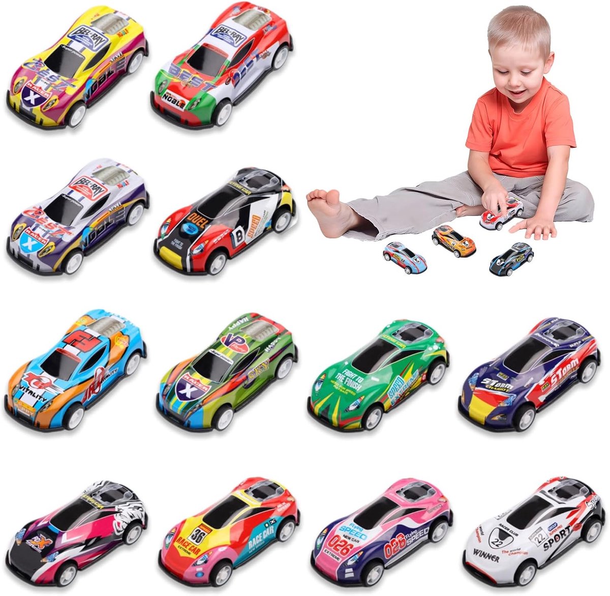 Speelgoedauto's set van 12 - Miniatuur auto’s - Met terugtrekmechanisme - Leuk voor wedstrijden - ShopVlot