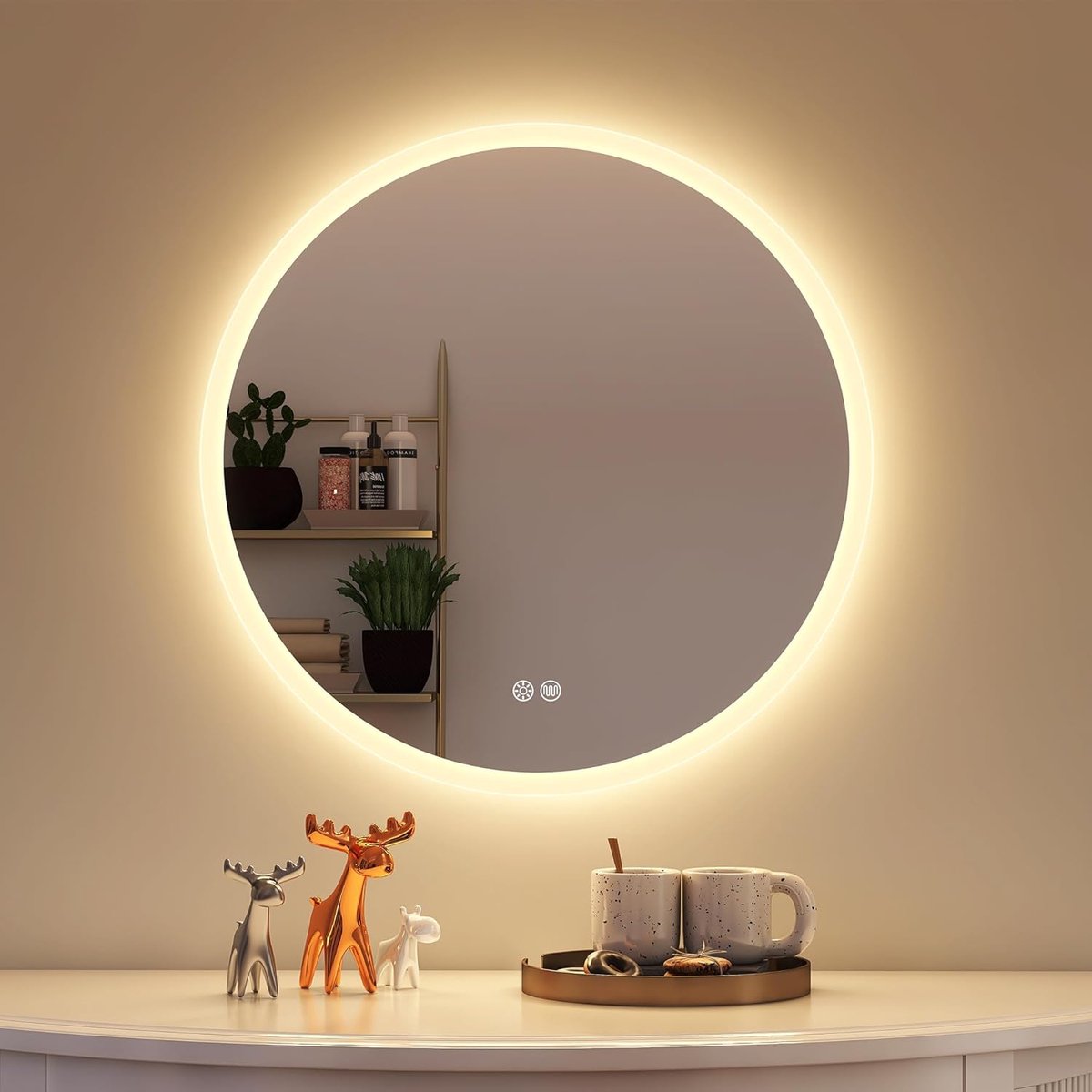 Ronde LED Badkamerspiegel 60 cm - Dimbare Verlichting - 3 Kleurtemperaturen - Anti-fog Functie - ShopVlot