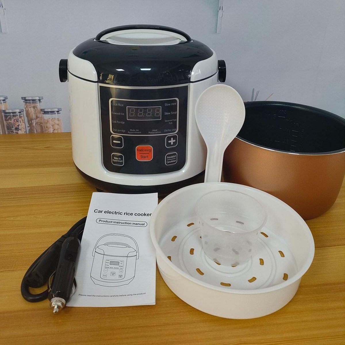 Mini rijstkoker 2L - afneembare anti-aanbakpan - veilig en gezond koken - ideaal voor op reis - ShopVlot