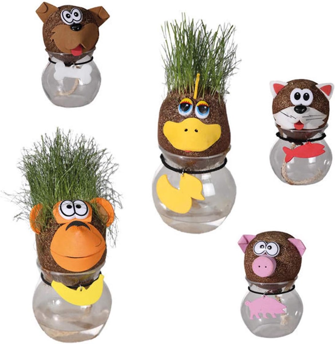 Gras kopjes met grappige dierenkoppen - set van 4 - leuke vaas - originele tafeldecoratie - ShopVlot