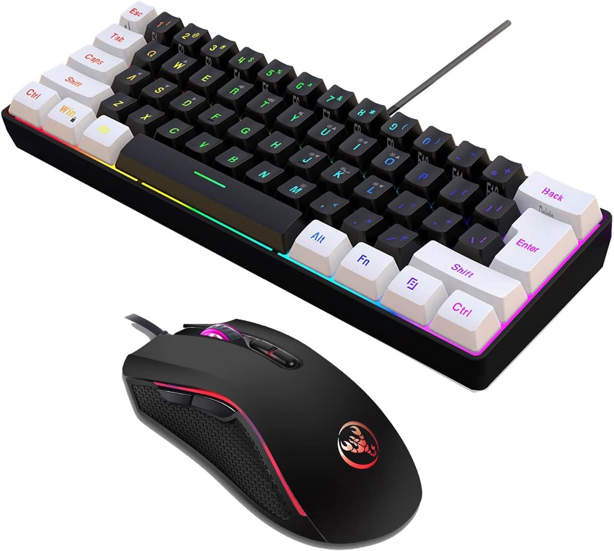 Gaming toetsenbord en muis set - 61 toetsen met RGB verlichting - 6 lichteffecten en 8 kleurmodi - tot 3200 DPI - ShopVlot