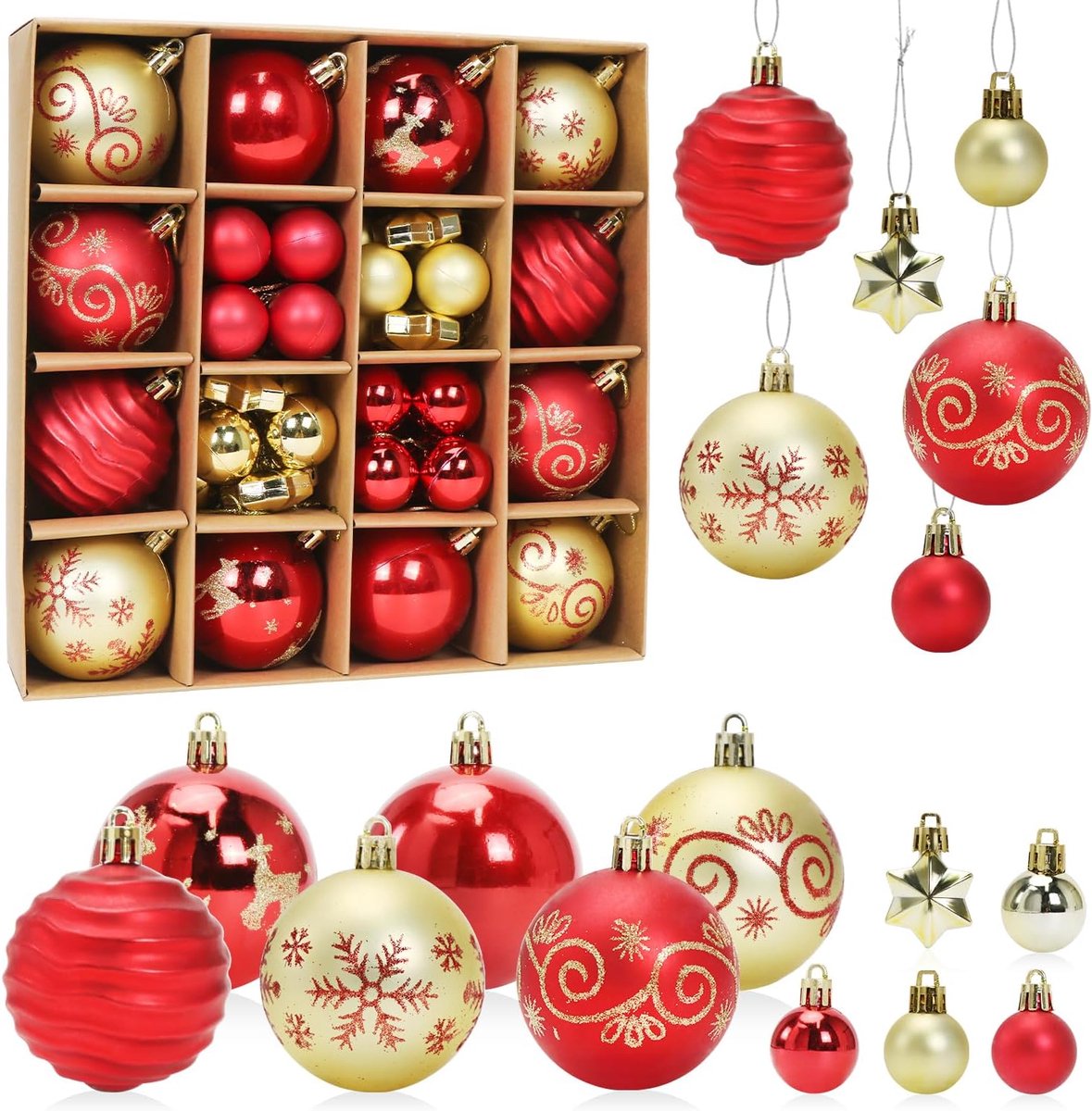 Kerstballen set 44 stuks - roze wit - plastic - voor sfeervolle kerstdecoratie - ShopVlot