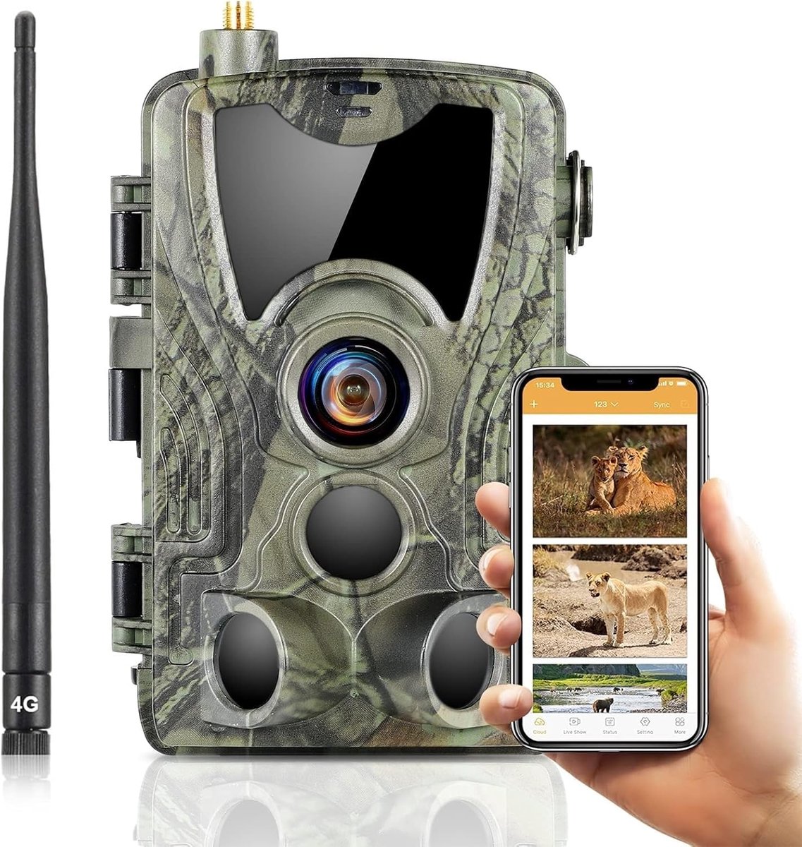 Wildlife camera 4G 120MP 4K - Nachtzicht met IR LED - Bewegingssensor - Live beelden via app - ShopVlot