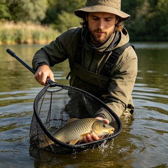 Landingsnet Visnet - Schepnet Hengelsport - Vissen Vangen - Scheurbestendig Gaas - 40cm Doorsnede - Zwart — afbeelding 2