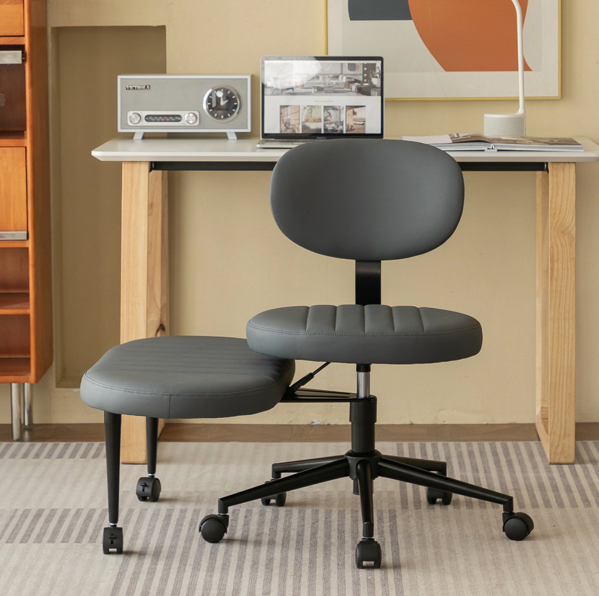 COVREO Bureaustoel 69x92 cm grijs, stof zonder armleuningen, 360 graden draaibaar